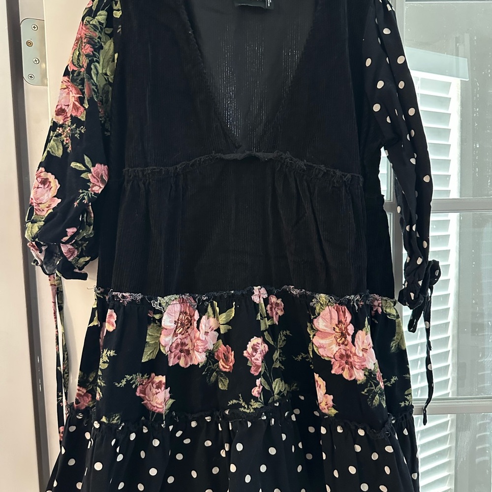 ASOS Petite Black Floral and Polka Dot Mini Dress